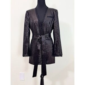 Rachel Zoe Ozur Black Sequin Smoking Jacket